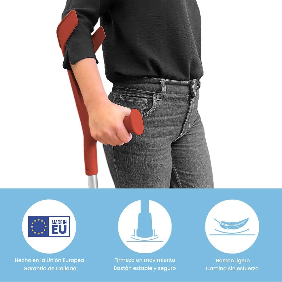 Flexor Bastón Inglés de Aluminio para Adultos, Altura Ajustable, Empuñadura Ergonómica, Rojo, Resistente y Duradero, 1 Unidad