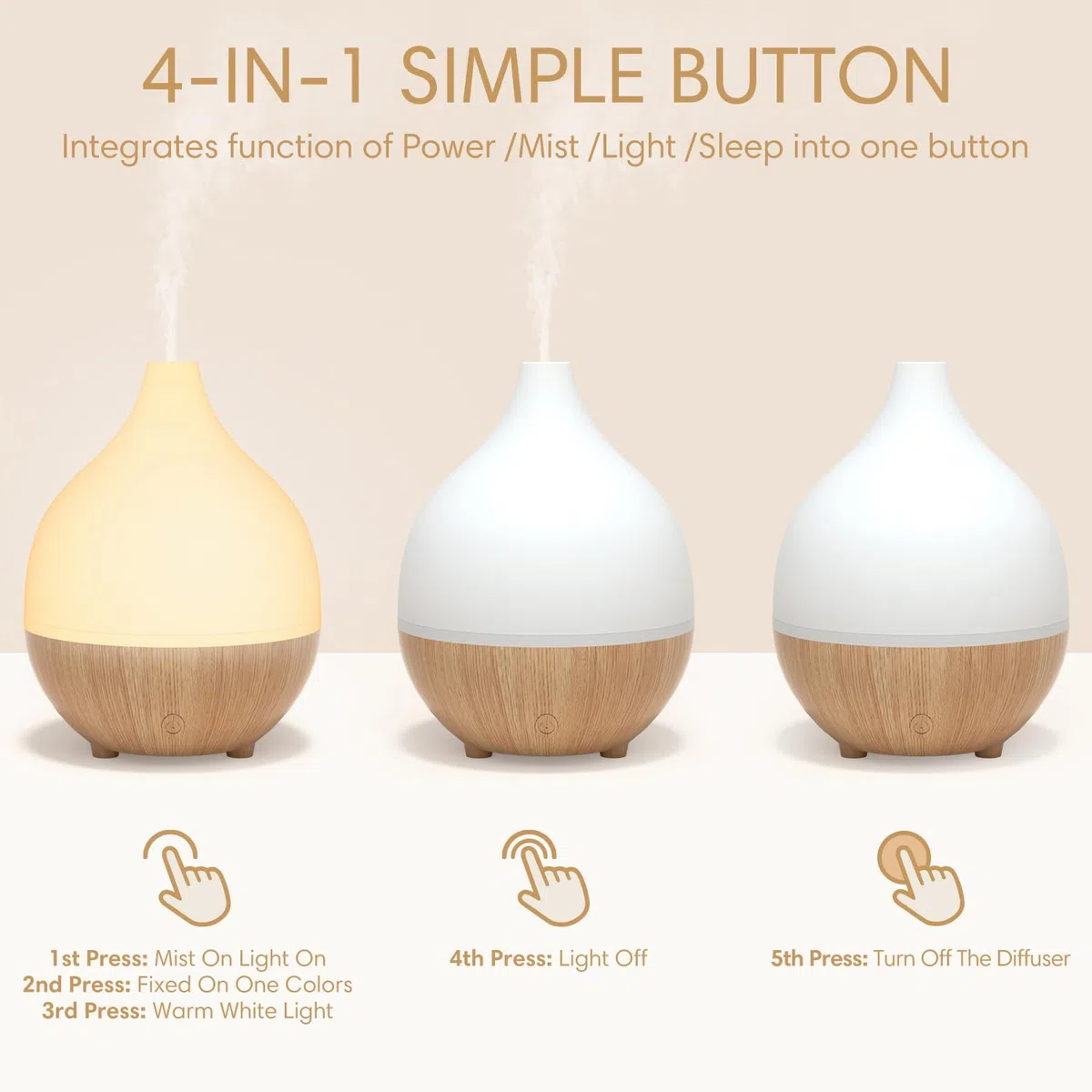 SALKING Difusor Aceites Esenciales, Humidificador Aceites Esenciales Ultrasónico para Aromaterapia, Difusor de Aromas 8 LED sin BPA, Apagado Automático, para Hogar y Oficina, Madera Clara 100ml