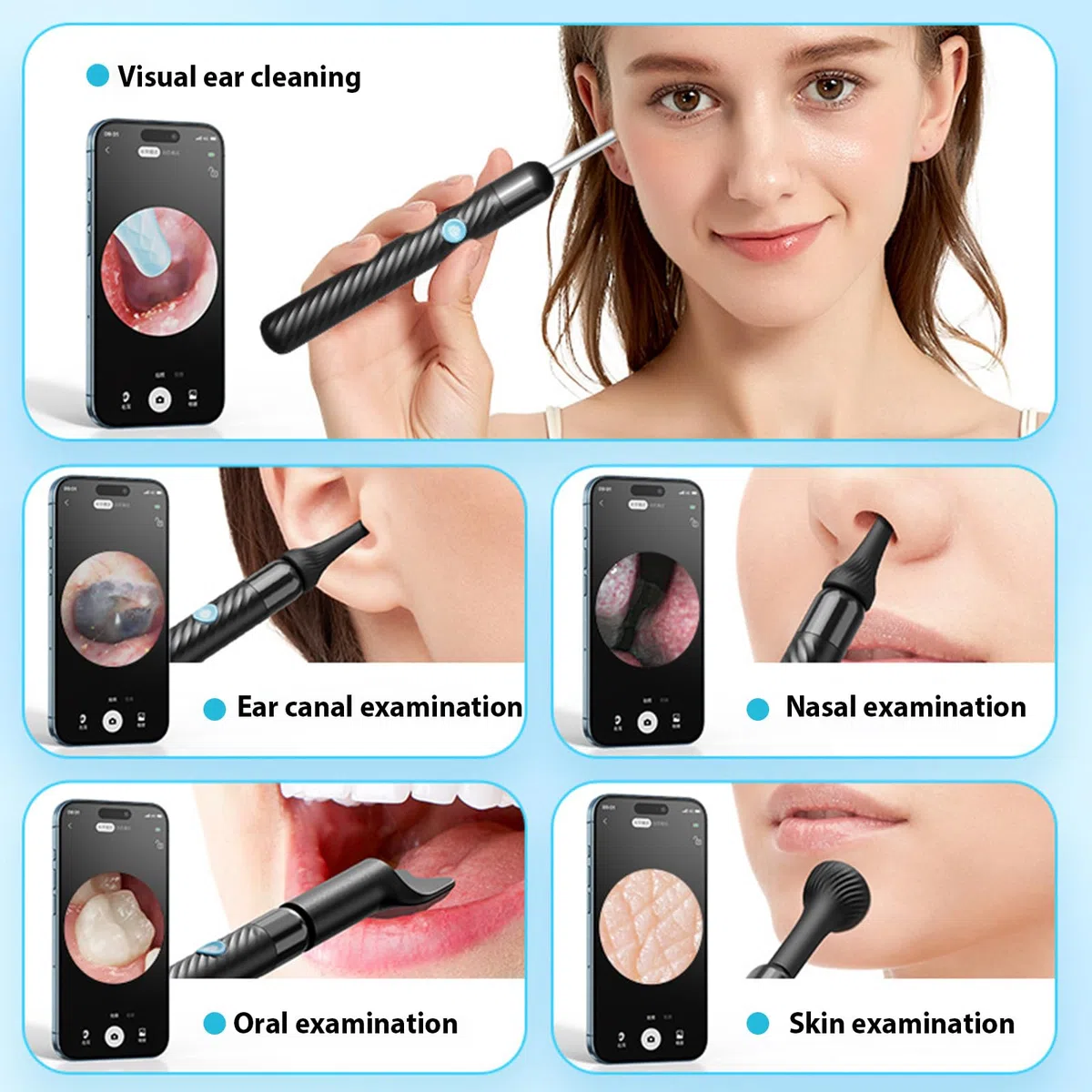 Otoscopio removedor de cerumen, cámara limpiadora de oídos Vankarr HD WiFi, espejo de oídos IP67 Waterproof endoscopio de oídos con lente de 3.5mm y 6 LEDs, para adultos, niños