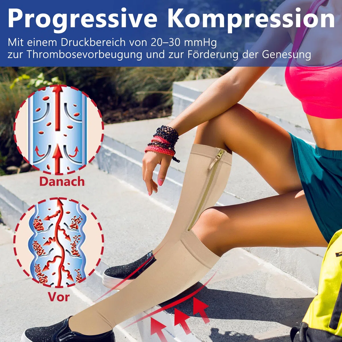 Medias de Compresión Médicas 20-30 mmHg Clase 2 | Cremallera con Protector de Piel, Puntera Abierta | Unisex para Mujeres y Hombres | para Varices, Edemas, Enfermeras, Embarazo, Vuelos y Ejercicio