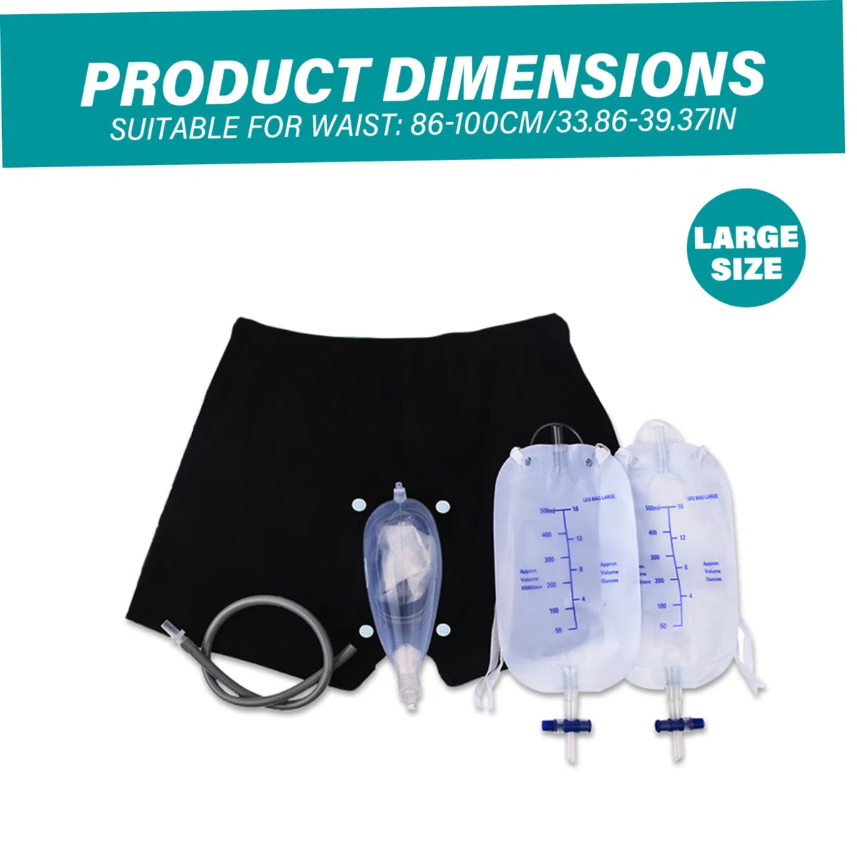 Conjunto de calzoncillos para incontinencia a prueba de fugas para hombres, orinal desmontable con bolsa para piernas y colector de silicona (L)