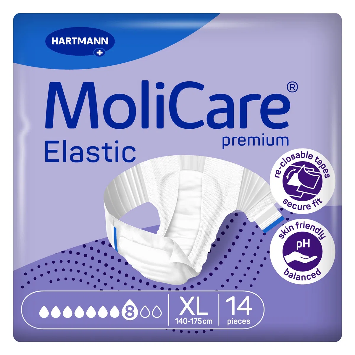 MoliCare Premium Elastic Unisex Desechable Slip: Uso discreto para mujeres y hombres con incontinencia; 8 gotas, talla XL, paquete de 14