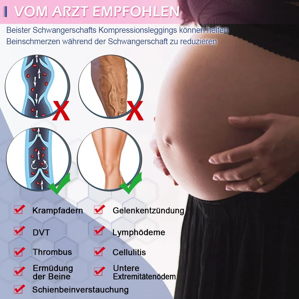 Beister Medias de compresión médicas para embarazadas, 20-30 mmHg, medias de compresión sin pie, pantalones largos de compresión con banda elástica y protección abdominal, clase 2 Maternity