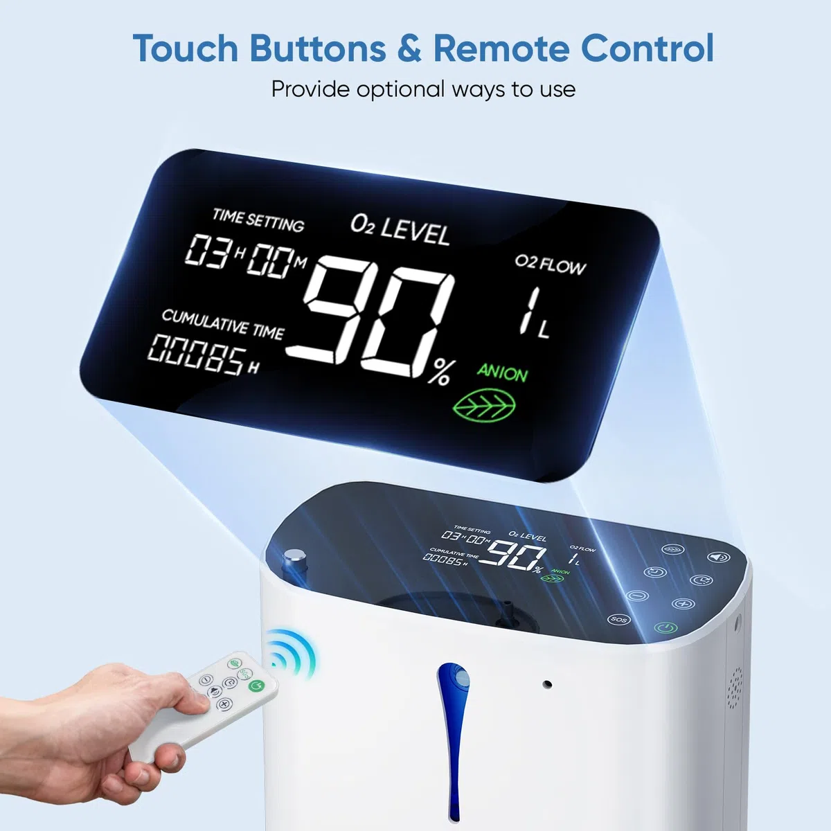 Concentrador de oxígeno portátil, dispositivo de oxígeno para uso doméstico, 90% de eficiencia, concentración 1-6L/min, concentrador de oxígeno portátil con control remoto,generador de oxígeno