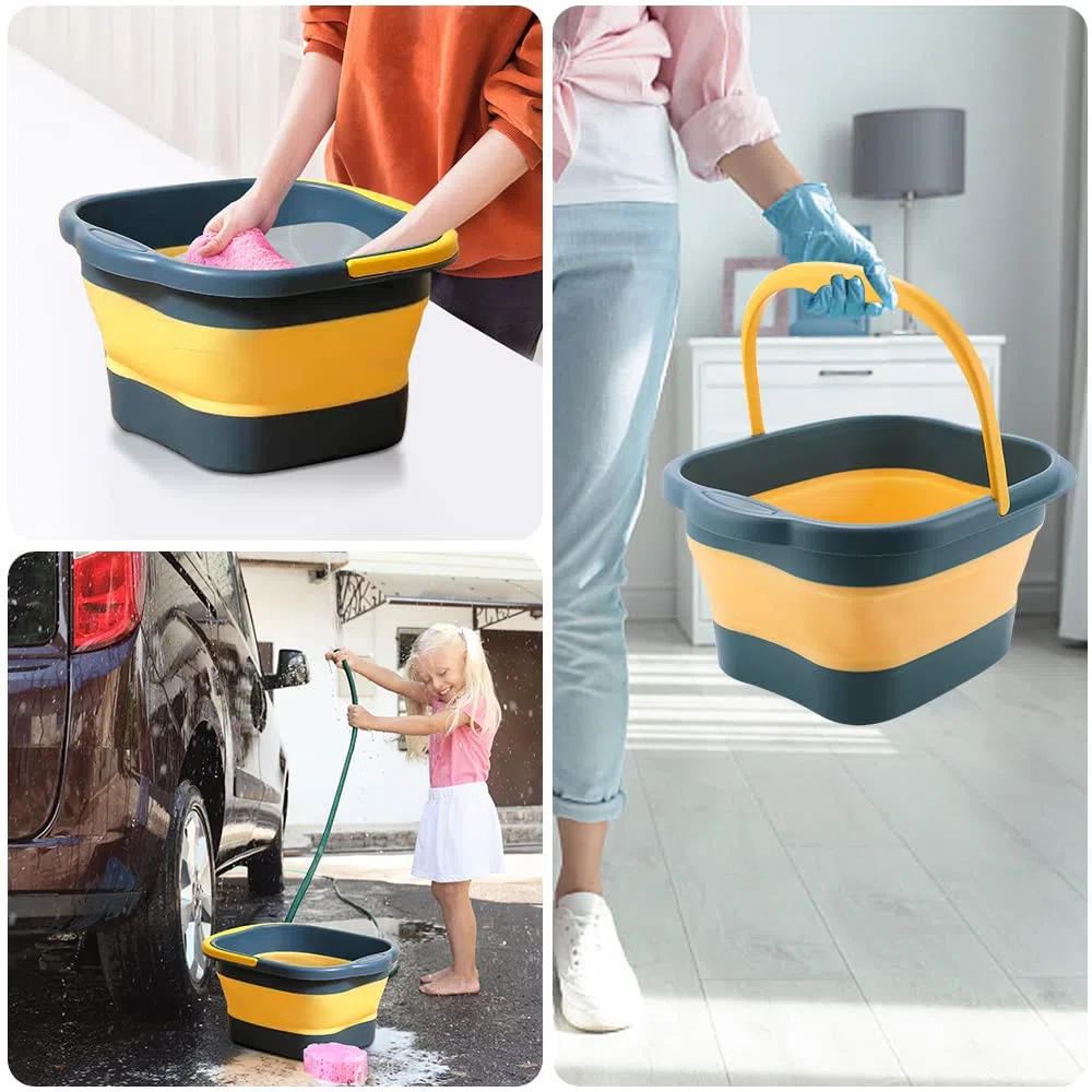 Lavabo para pies con masajeador de pies y mango, Baño para Pies Plegable, Portátil Masajeador de Baño para pies, Bañera para remojar los pies con Rodillos masajeadores - Azul