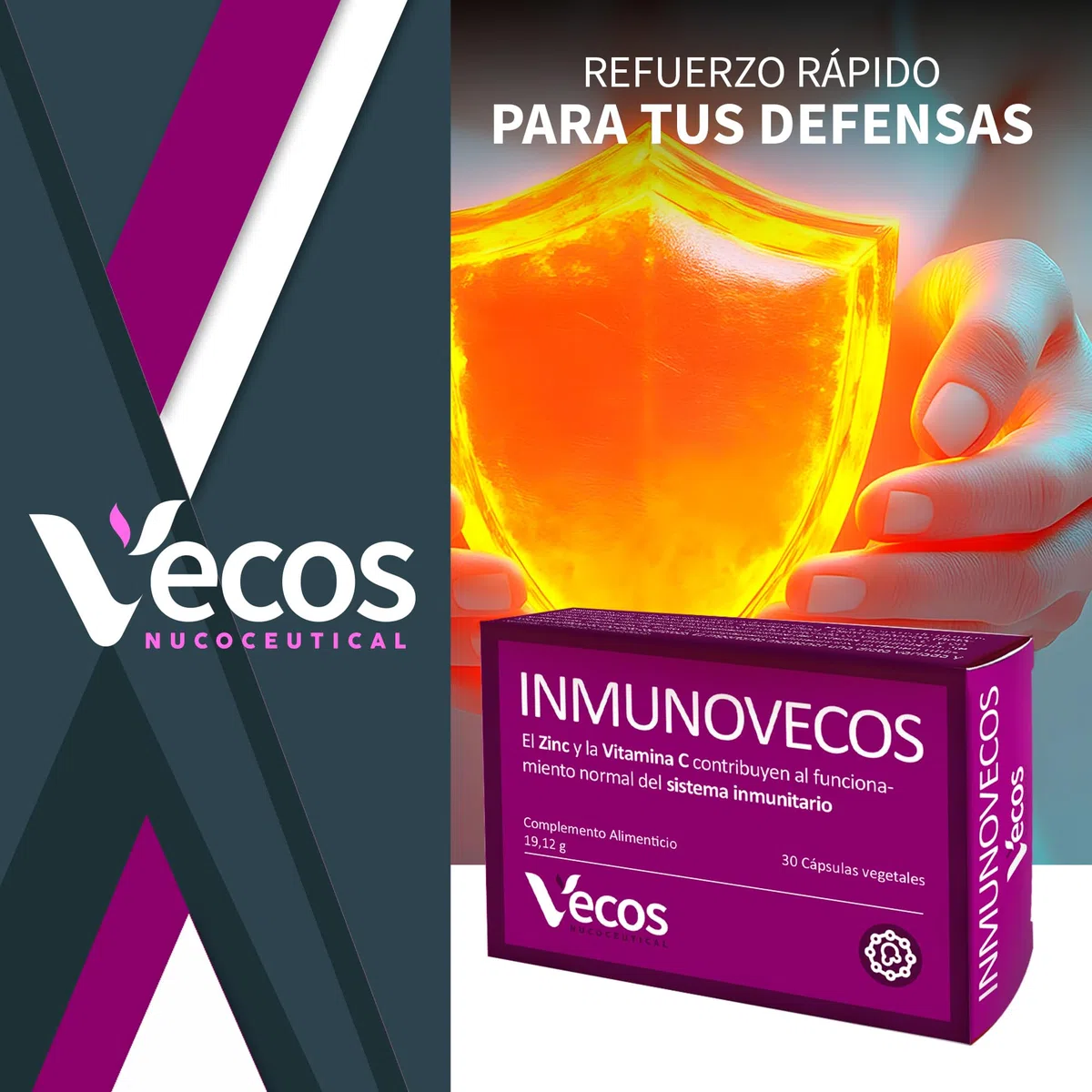 INMUNOVECOS Complemento alimenticio con Equinácea, Propóleo, Vitamina C y beta-glucanos – 30 cápsulas