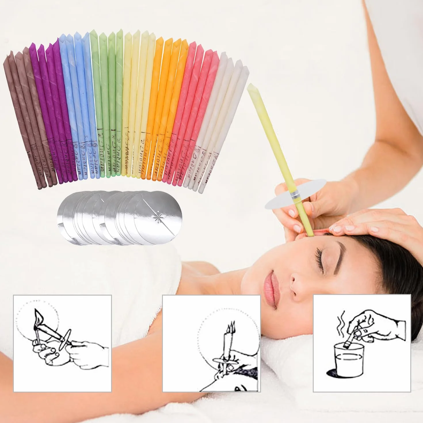 32 velas de oreja, conos de vela de cera de abejas - kit de vela de oreja para eliminar la cera de oreja con cera de abejas orgánica natural (32)
