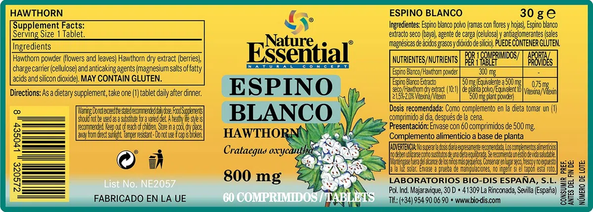Nature Essential | Espino Blanco 500 mg | 60 Cápsulas | Propiedades Relajantes | Favorece la Conciliación del Sueño | Ayuda para Dormir Mejor y para Reducir los Nervios