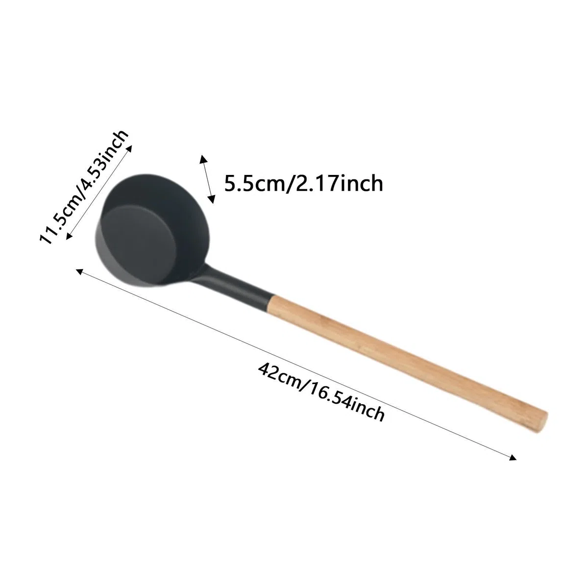 HouseVibe Cucharón de agua para sauna con mango de madera, capacidad de 350 ml, cuchara de aluminio para sala de vapor, cuchara de baño, accesorios de sauna