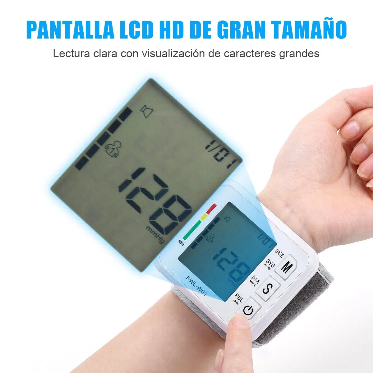 Tensiometro de Muñeca, Tensiómetro Digital Ajustable Medición Totalmente Automática Tensión Arterial de Muñeca fácil de usar - Para 2 Usuarios Gran Pantalla Memoria