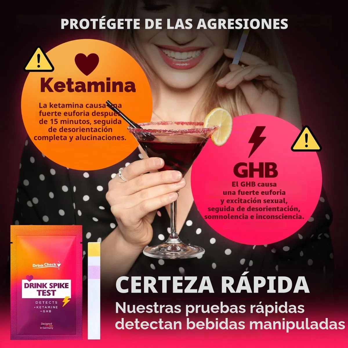 Tiras de Prueba para Bebidas | 1 Test Rápido para Detectar Drogas | Protege tu Seguridad en Fiestas, Bares y Eventos