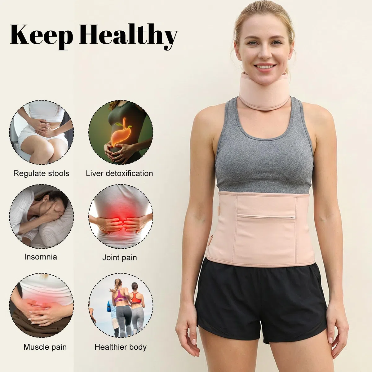 Paquete de 2 unidades de aceite de ricino reutilizable de algodón orgánico de compresión para estómago y cuello con banda elástica ajustable, impermeable, antifugas, correa elástica, algodón de