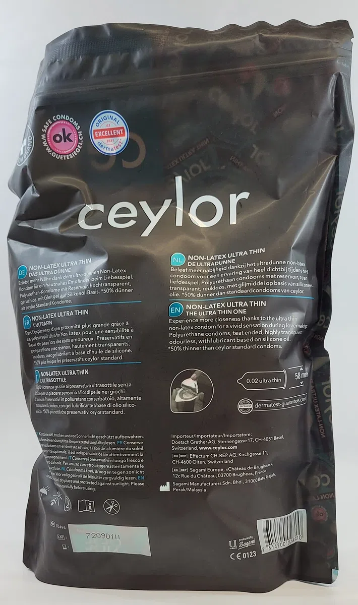 Ceylor Non-Latex 100 condones, extra fino, sin látex, hipoalergénico