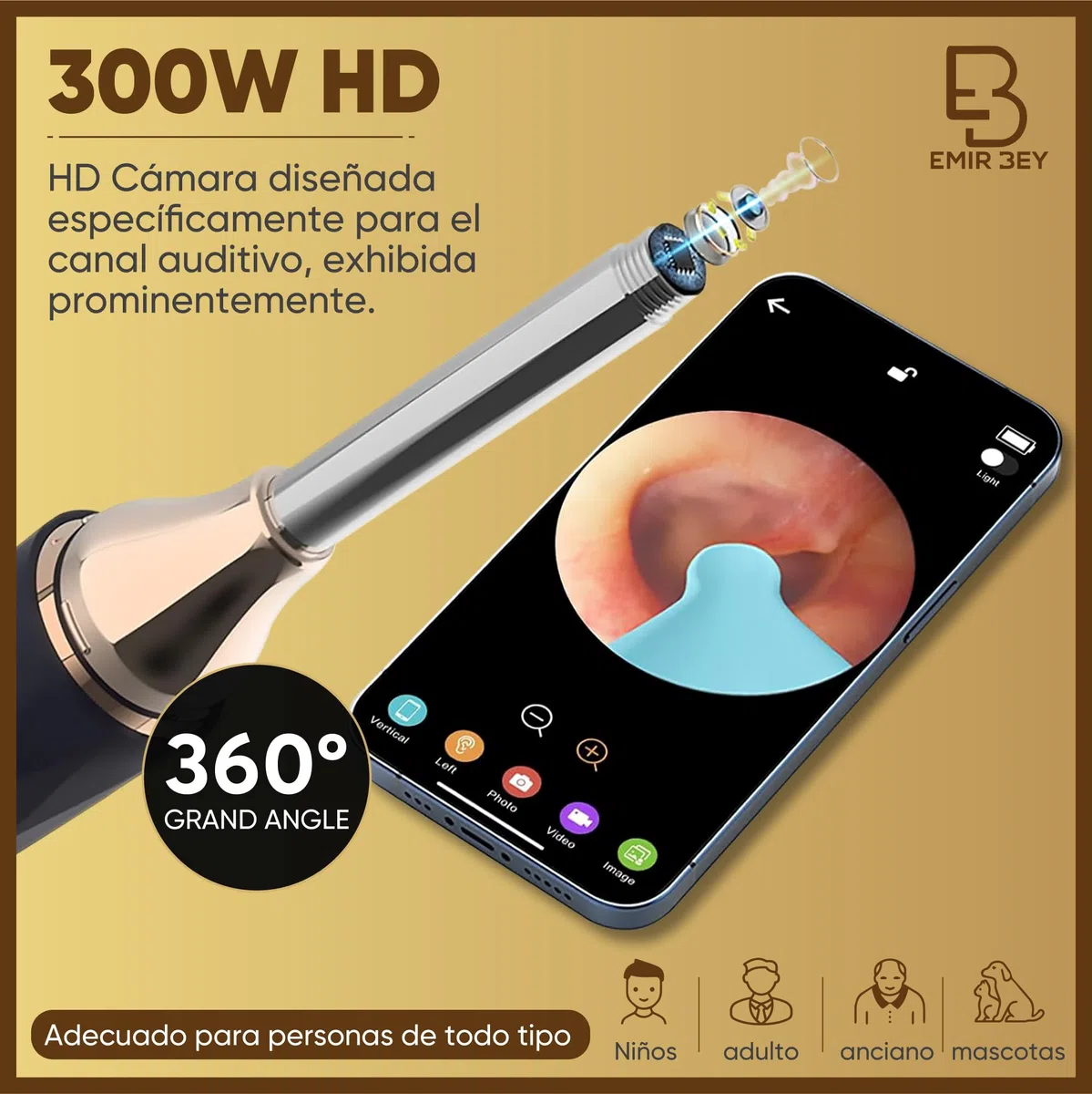 Otoscopio Limpiador de Oídos con Cámara 1080P WiFi – 3,5mm, 6 LED, 6 Puntas de Silicona, Kit Completo para Adultos y Niños, Compatible con iPhone y Android – Limpia Oídos Cera con Precisión