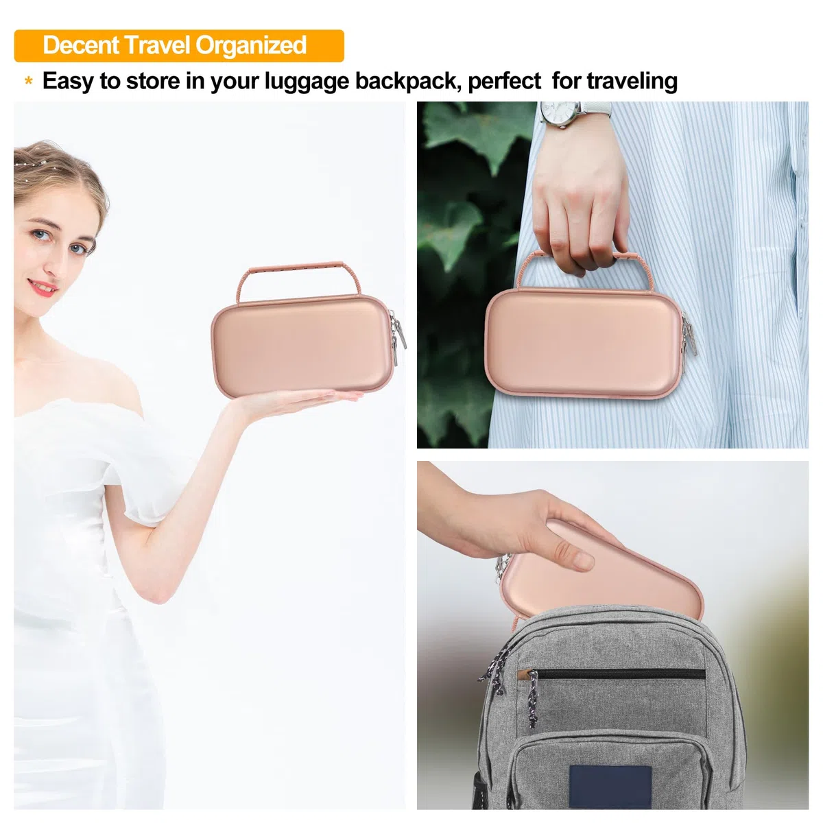 Elonbo Funda Portátil para Inhalador de Asma, Espaciador para Inhalador para Niños y Adultos, Mascarillas, Estuche para Inhalador y Bolso Organizador de Viaje para Asma, Oro Rosa (Solo la Funda)