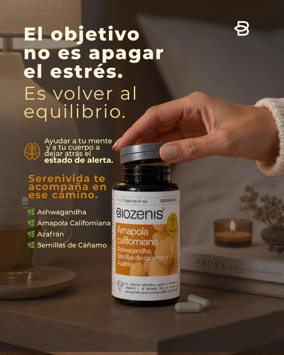 Serenivida – Amapola Californiana, Ashwagandha, Azafrán y Semillas de Cáñamo – 30 Cápsulas