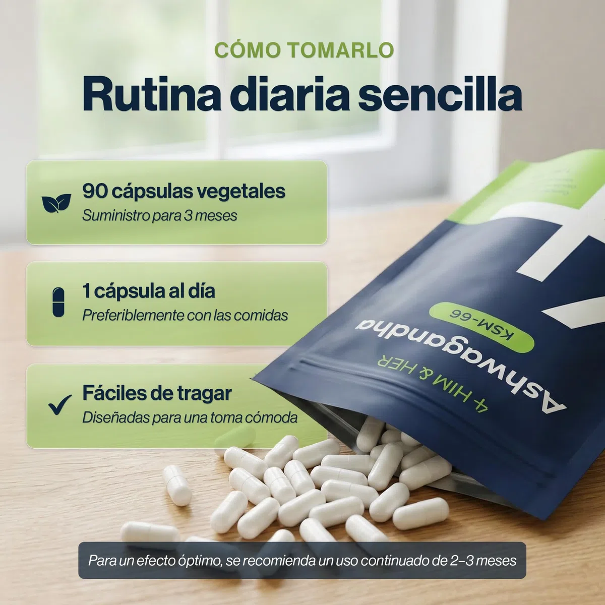 Ashwagandha KSM-66 Cápsulas 250mg Alta Potencia – 5% Withanolides – 90 Cápsulas Veganas (Suministro 3 Meses) – con B6 para Cansancio & B5 para Rendimiento Mental – para Hombres y Mujeres – 4 HIM & HER