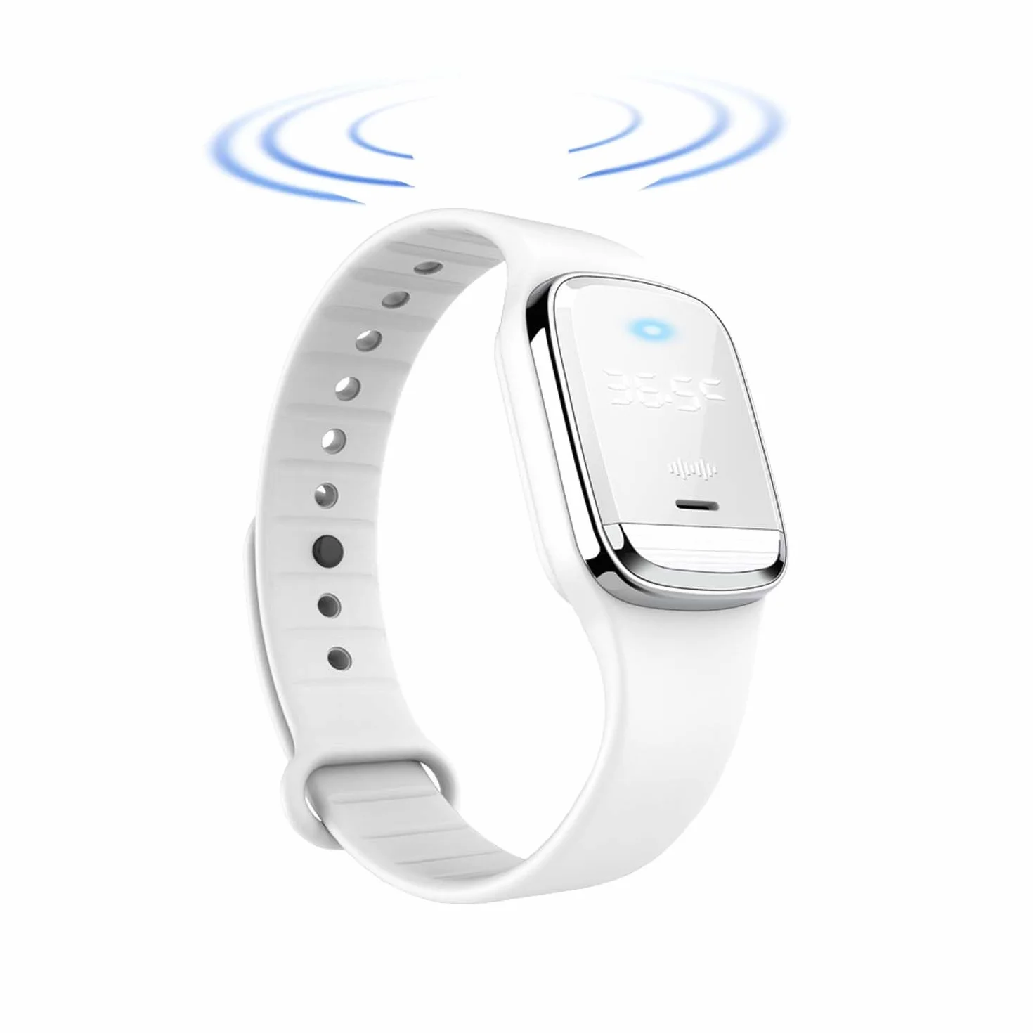 Pulseras Repelentes para Mosquitos, Visualización de la Temperatura Corporal y Reloj Anti Mosquitos Recargable USB Ultrasónico Impermeable Interior y Exterior Adultos Niños Blanco