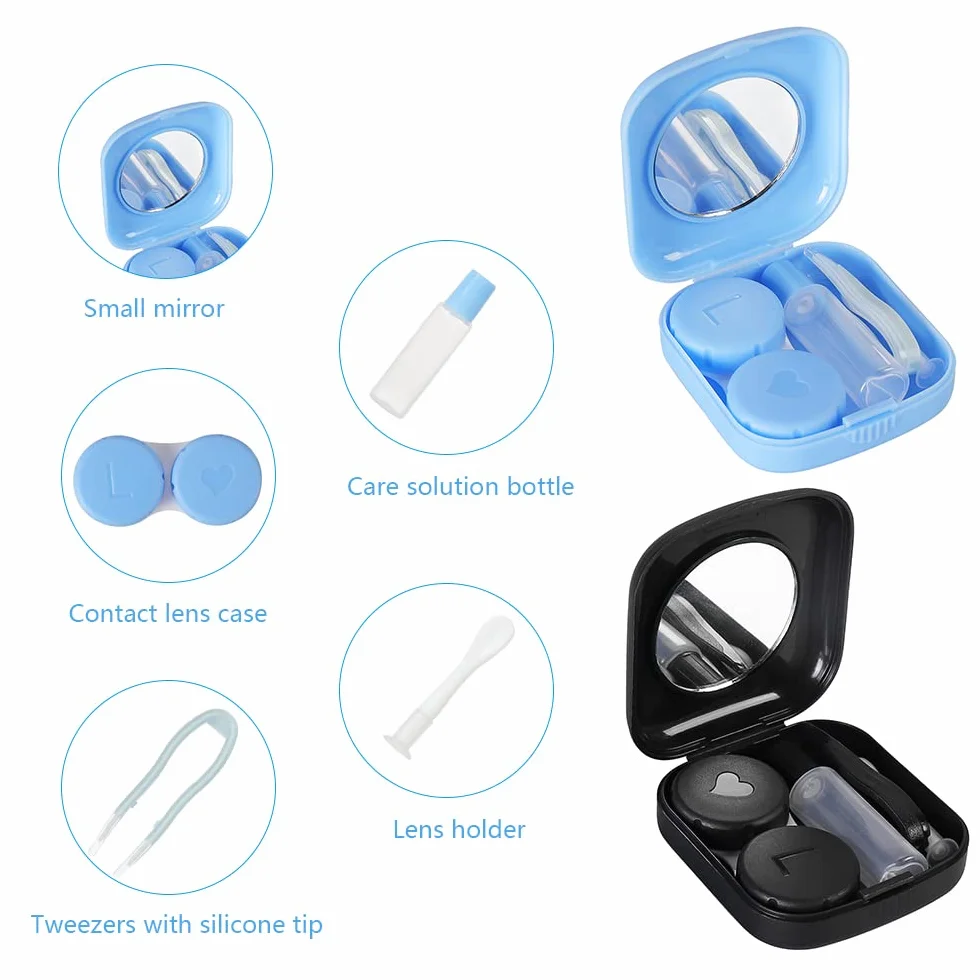 2 Piezas Estuche de Lentillas, Porta Cajas de Lentillas, Caja de Lentes de Contacto Kit de Funda con Espejo Incorporado, para Viajes a Domicilio