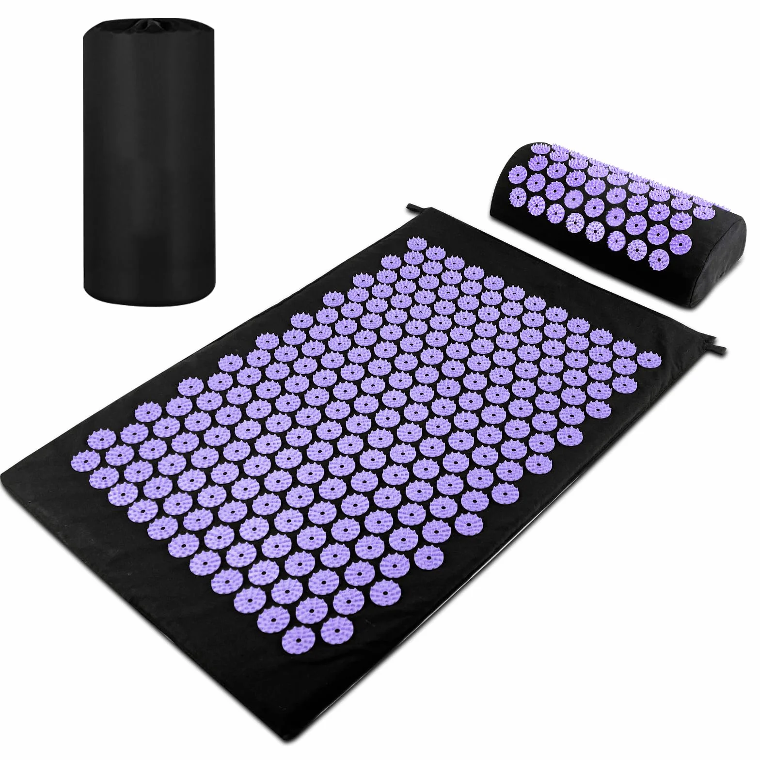 Magrimaxio Esterilla Acupresion Kit, Cojín de Acupresión con Almohada y Bolsa de Transporte, Mat de Masaje de Acupresión para Alivio del Dolor, Relajación Muscular, Meditación, Estimulación (Violeta)