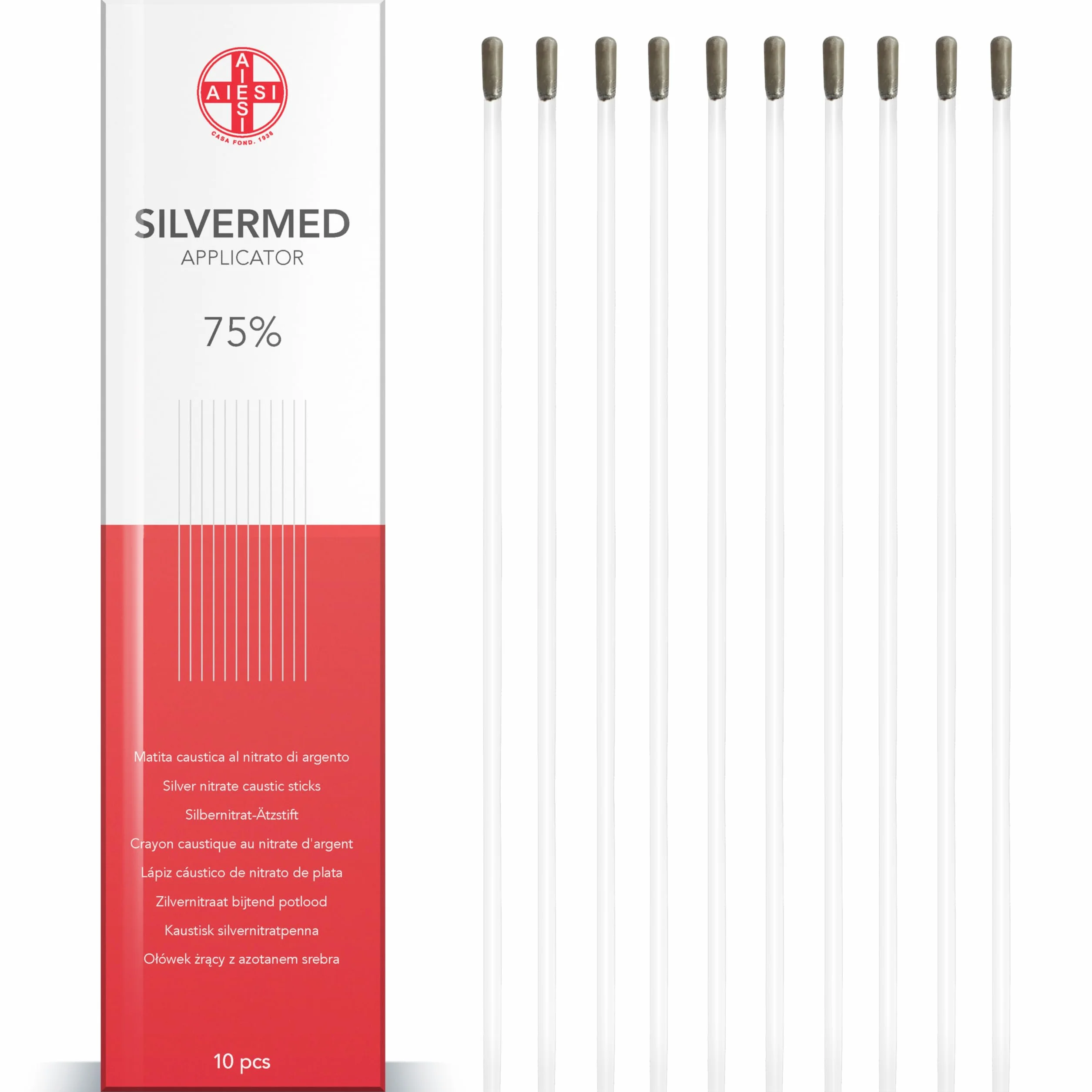 AIESI® Lápiz Cáustico de nitrato de plata al 75% para eliminar verrugas mezquinos y tejidos SILVERMED 75 (Paquete de 10 aplicadores)
