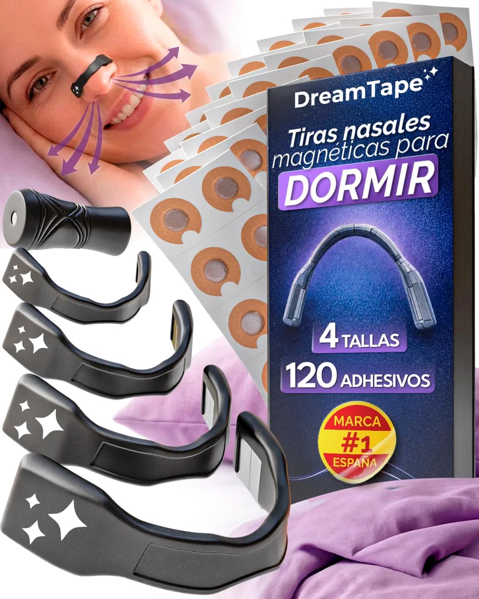 DreamTape Advanced Tiras Nasales Magnéticas para Dormir – Dilatador Nasal Magnético Reutilizable con 120 Pegatinas Adhesivas – Magnetic Nose Strip para Respiración Nasal, Deporte y Descanso