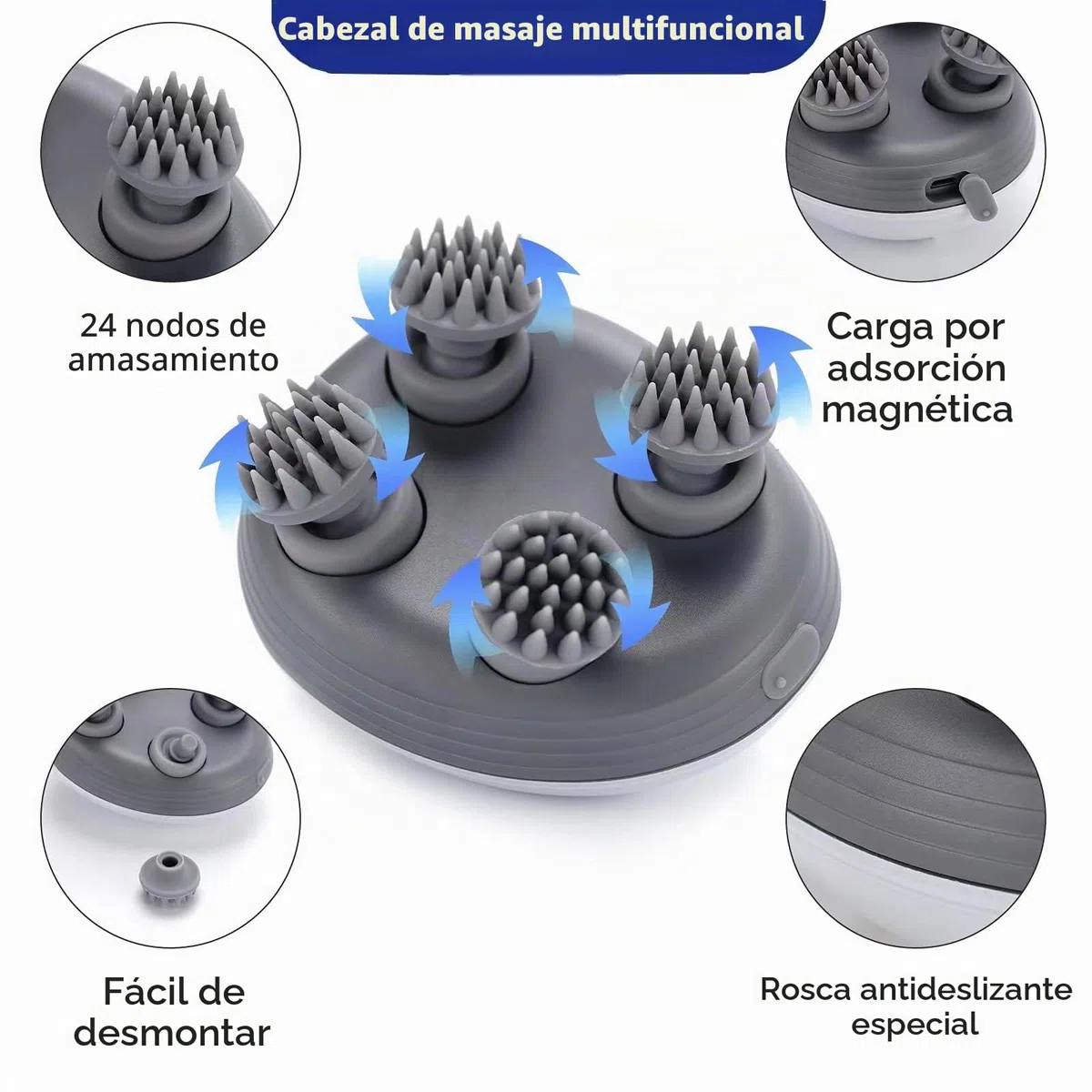 BIBIRE Masajeador eléctrico de cuero cabelludo para perros y gatos, con 4 cabezales de masaje de amasado y IPX7 para crecimiento del cabello y relajación del estrés