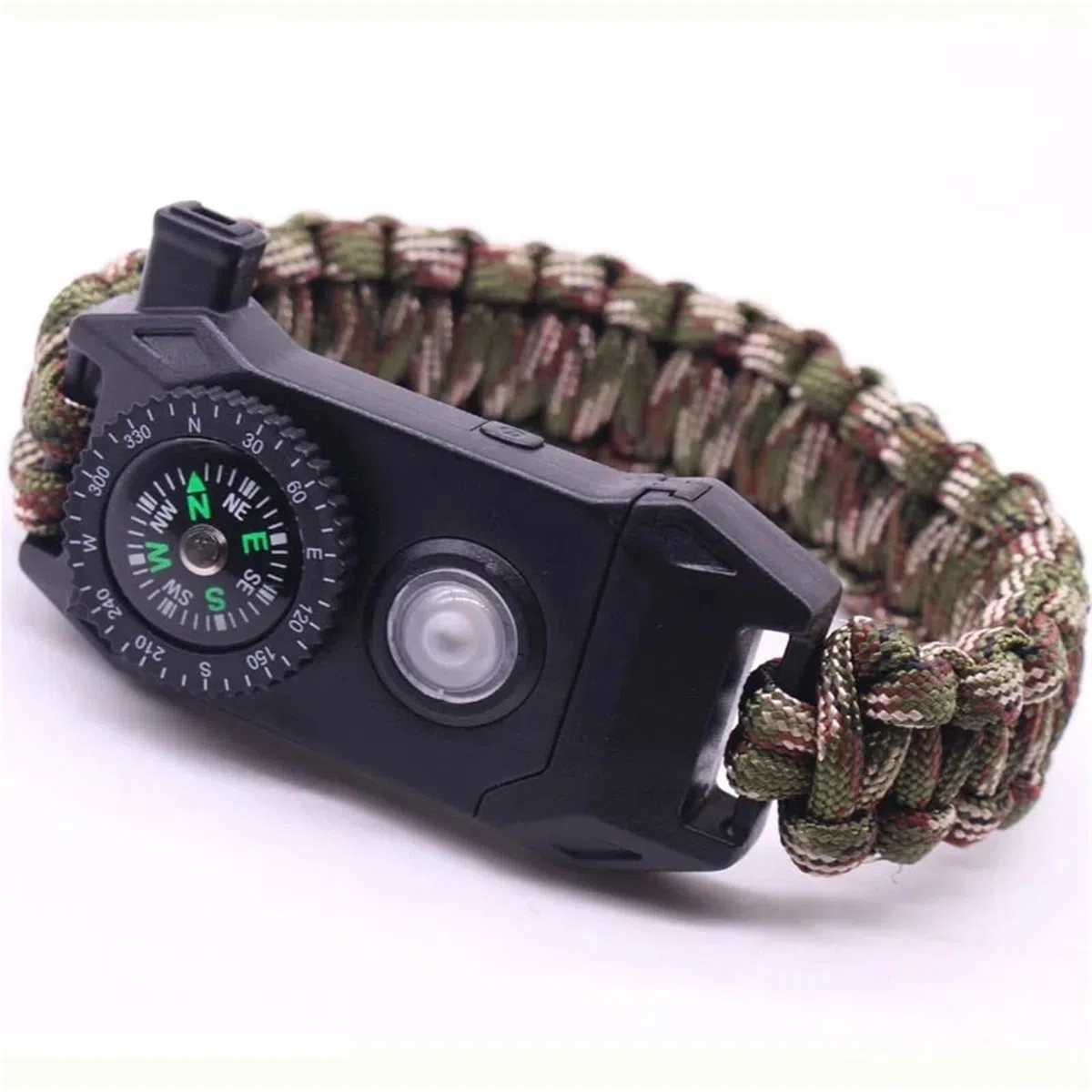 Pulsera de cuerda para hombre con luz LED LED para supervivencia, brújula, silbato deportivo