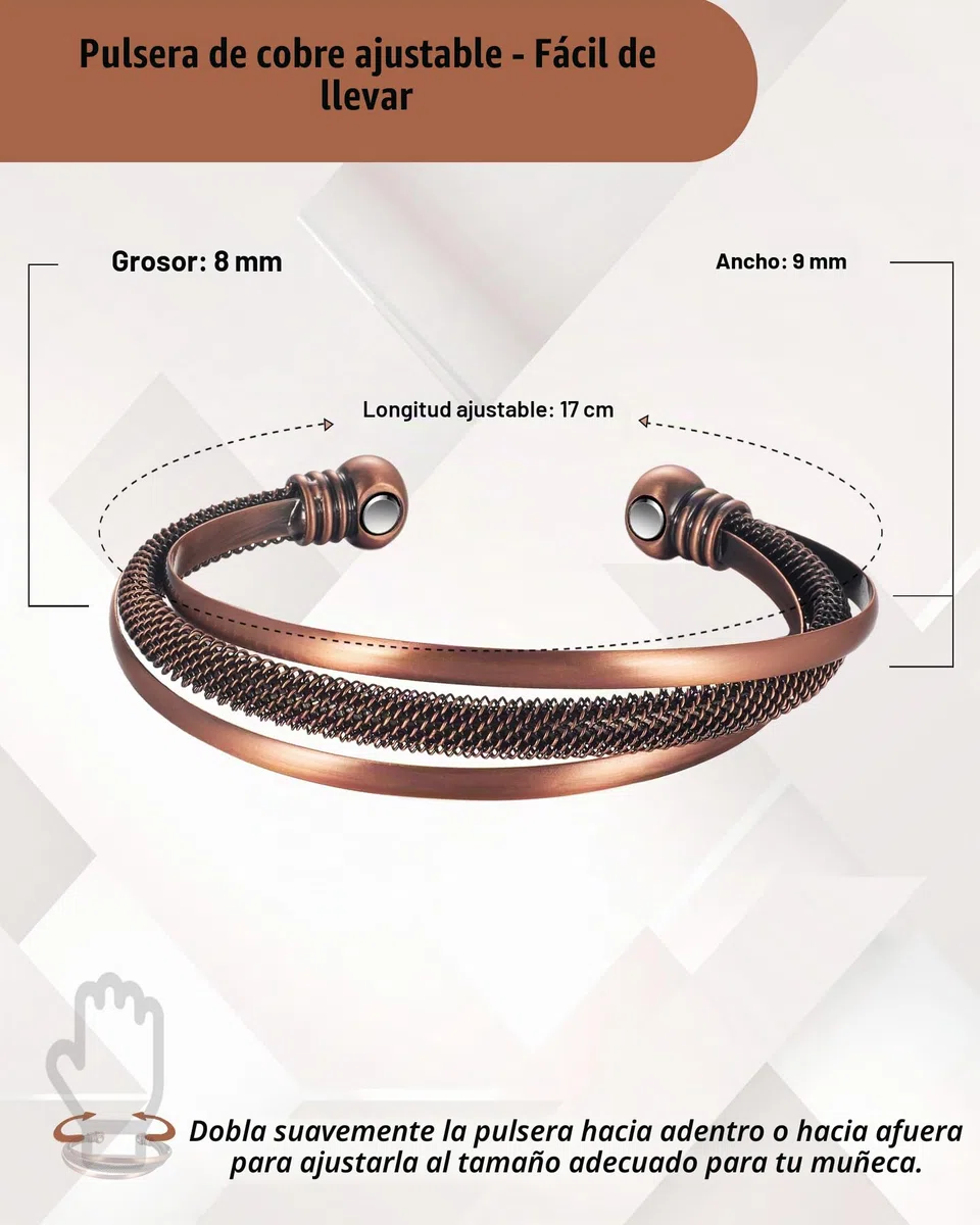 Wollet - Pulsera magnética de cobre, con 8 imanes de 3500 guass con caja de regalo (CPB-2023-FBM)