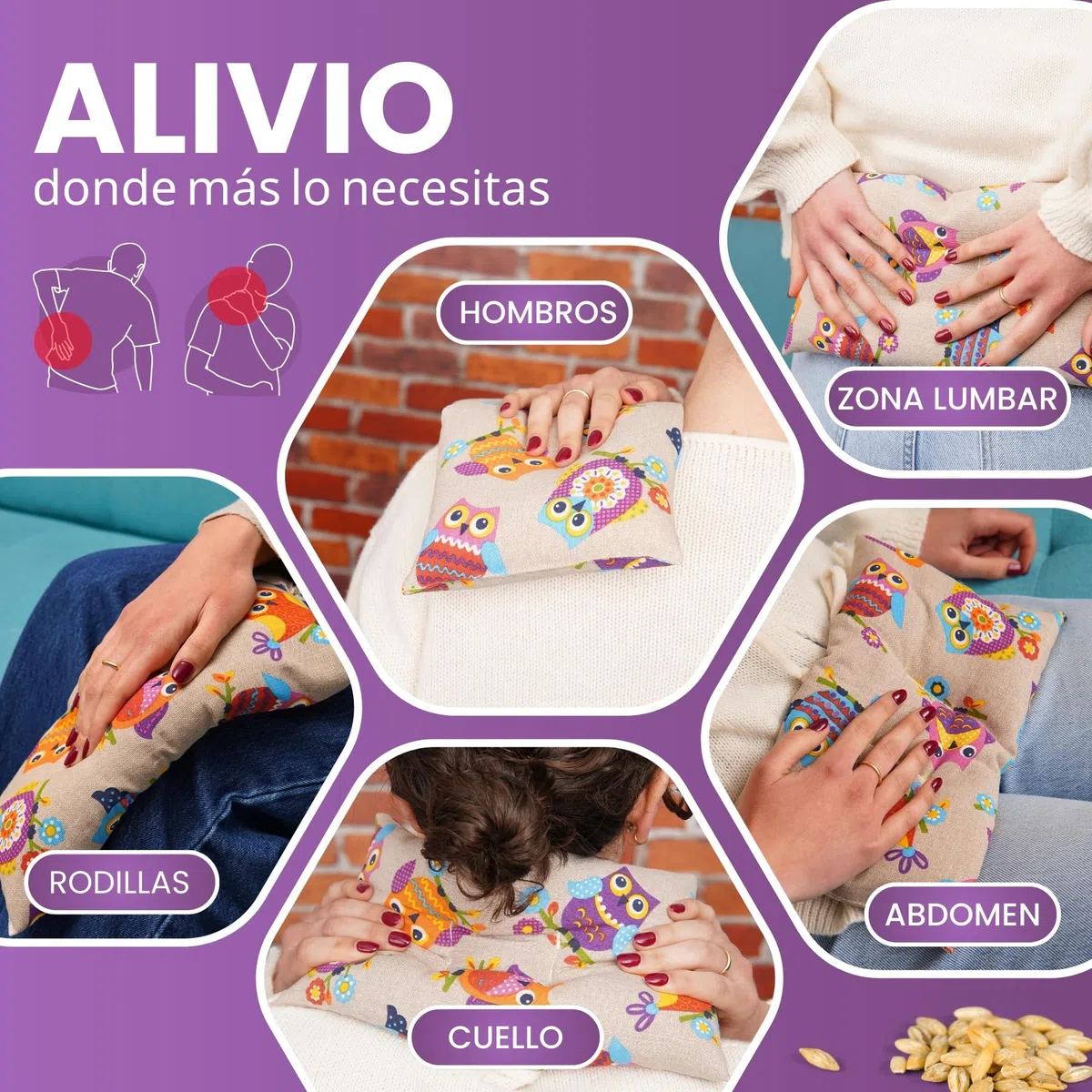 Saco Térmico de Semillas para Microondas | Saco de Semillas para Microondas | Bolsa Semillas Calor Microondas, con Semillas de Trigo y Lavanda, para un Alivio Natural del Dolor, 30 x 17 cms.