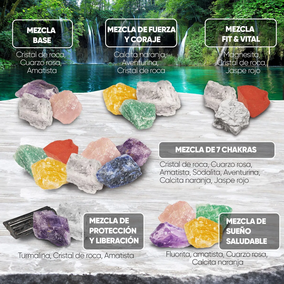 PURAJA Mezcla de Piedras Preciosas | Set de Piedras Curativas Premium para Purificar el Agua | Cristales Naturales para Agua (Todo en Uno 300g)
