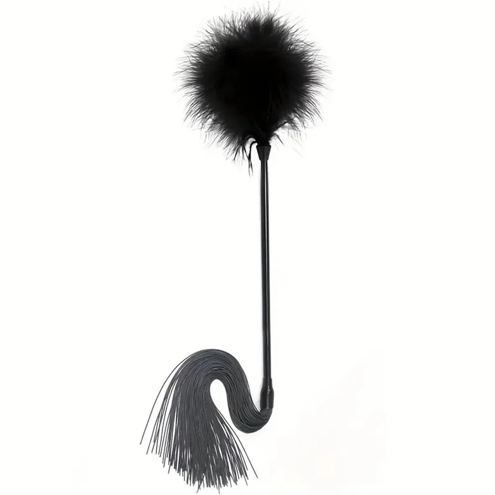 1 látigo de silicona con pluma de cuero negro, accesorio de juegos de rol
