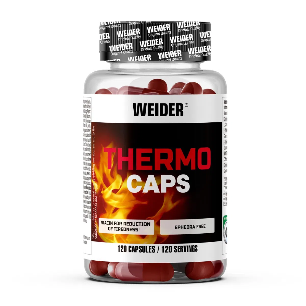Weider Thermo Caps Disminuye el Apetito, Potente Fórmula Termogénica con Cafeína; Enriquecido con Cromo, Cúrcuma, L-Carnitina, 120 Capsulas