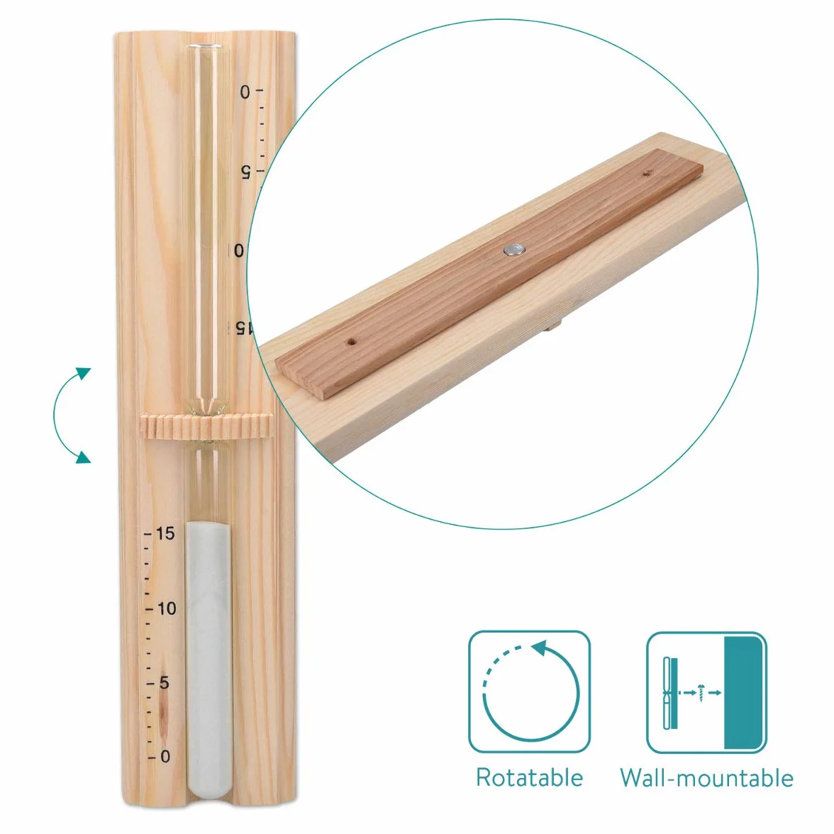 Navaris Reloj de arena para pared - Clásico reloj de arena para sauna - De madera de pino arena y cristal resistente al calor - 29.5 x 7.5 x 4CM