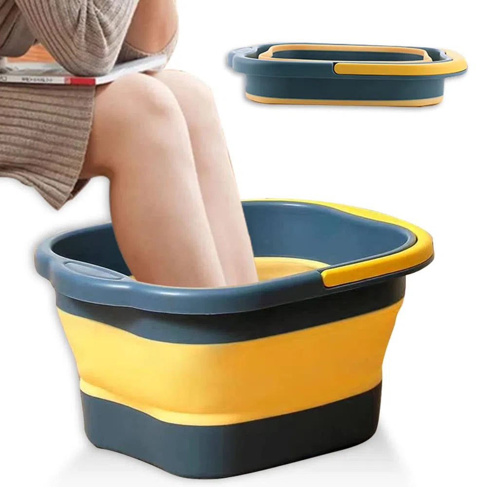 Lavabo para pies con masajeador de pies y mango, Baño para Pies Plegable, Portátil Masajeador de Baño para pies, Bañera para remojar los pies con Rodillos masajeadores - Azul