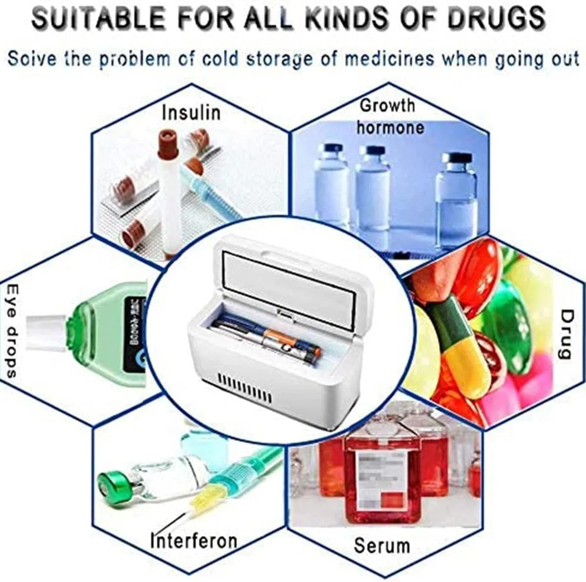 Caja refrigerada con Enfriador de insulina, Mini Caja portátil de Almacenamiento en frío para Enfriador de insulina para Mantener los medicamentos para la Diabetes más Frescos Entre 8 y 36 Horas, si