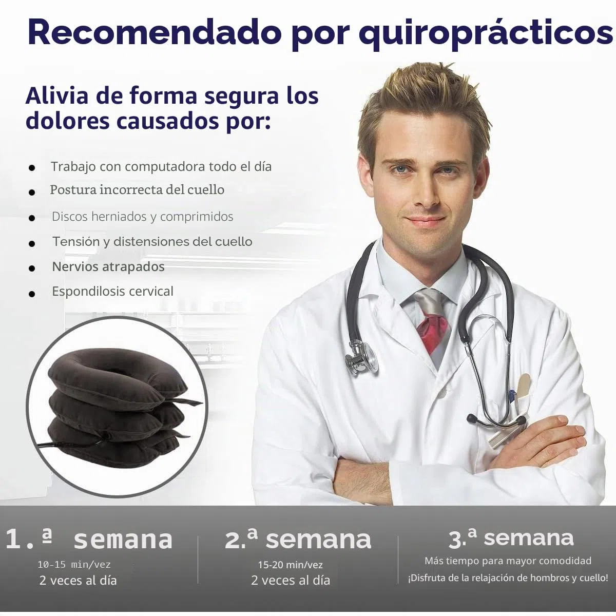 S Dispositivo de tracción cervical para alivio instantáneo del dolor de cuello, soporte inflable y ajustable, almohada de tracción para el cuello para uso doméstico (gris clásico)