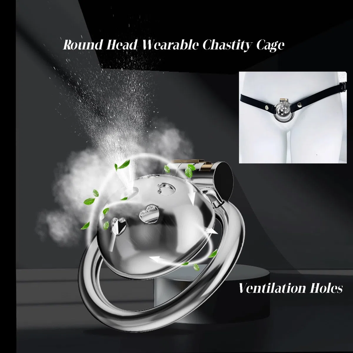 Jaula de castidad hombres de acero inoxidable con ventilación del corazón tubo de silicona extraíble correa ajustable jaula de castidad hombres juguetes sexuales (40mm)