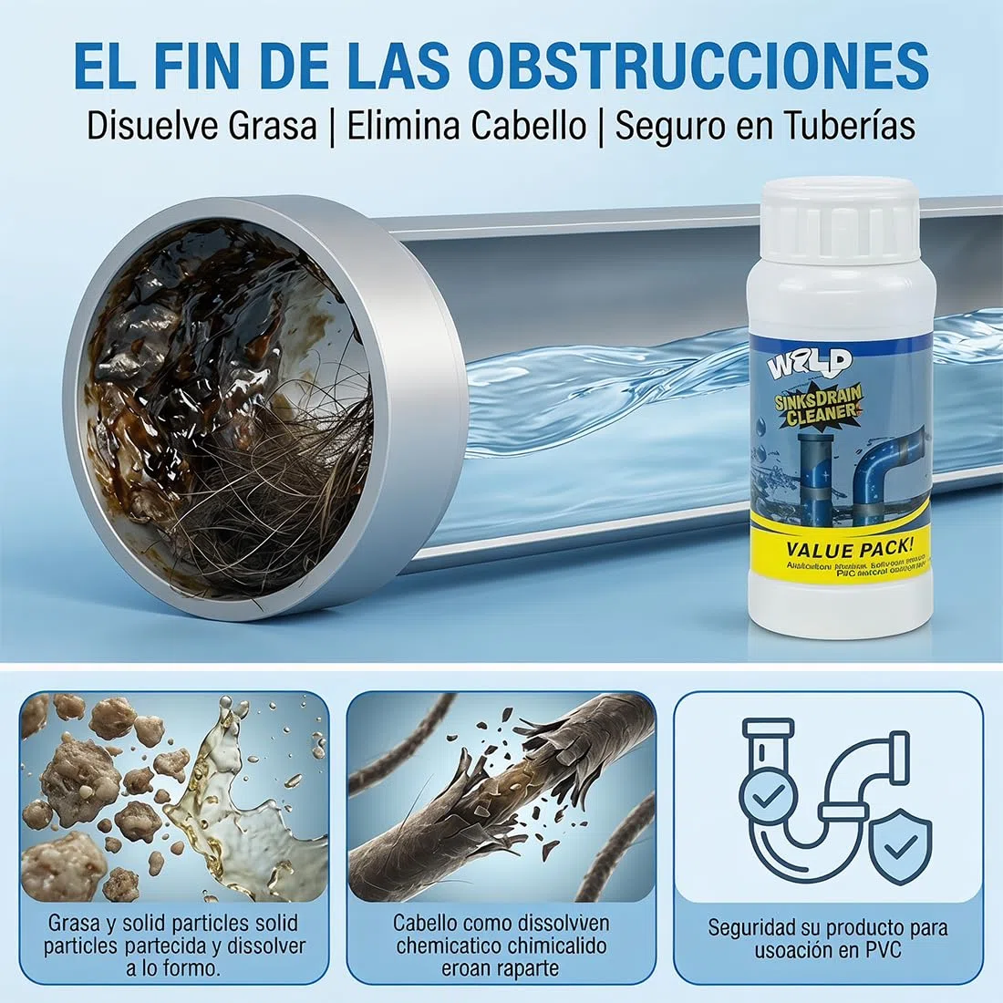 Drainelix Limpiador Desague, 2026 Potente Drainelix Limpiador De Desague, Drainelix Espuma, Drainelix Desatascador, Para Fregaderos, Duchas, Inodoros Y Tuberías (2 Botella(220g))