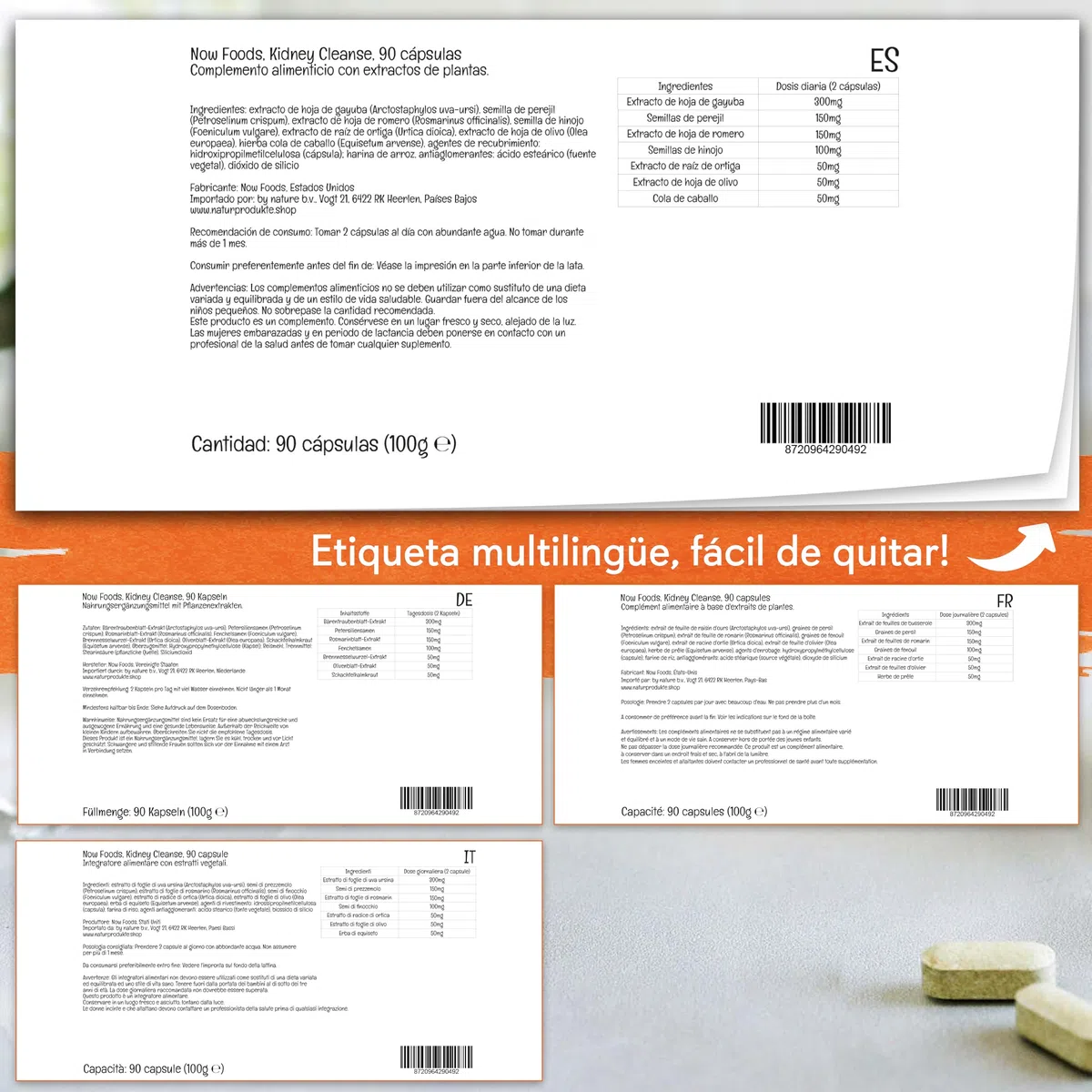 Now Foods, Kidney Cleanse, con Gayuba y Ortiga, 90 Cápsulas Veganas, Testado en Laboratorio, Sin Soja, Vegetariano, Sin Gluten, No GMO