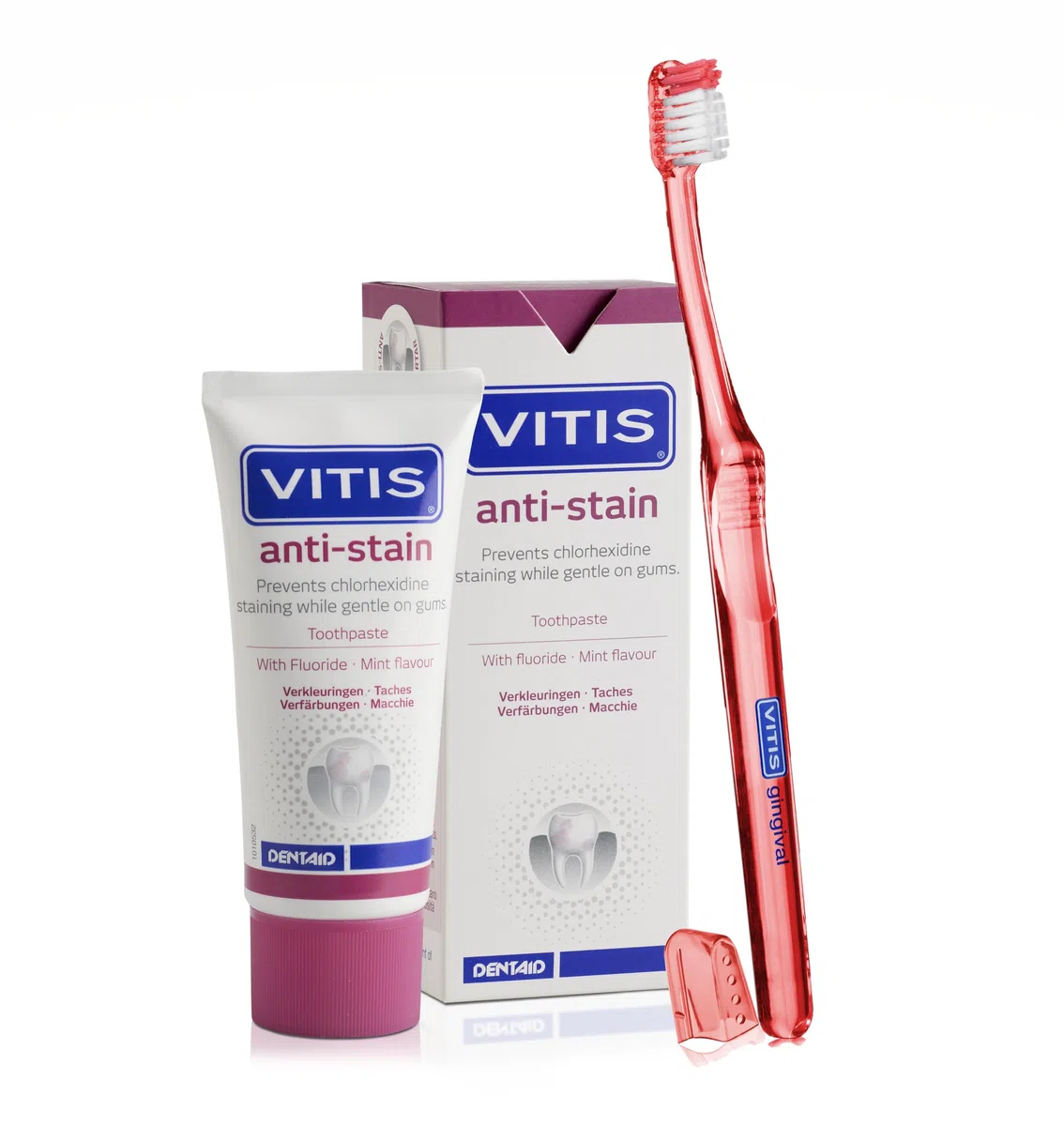 VITIS Kit de cuidado dental antimanchas – Pasta de dientes antimanchas + cepillo de dientes gingival – para el cuidado bucal diario