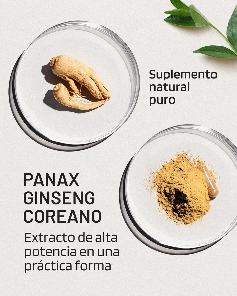 Ginseng Rojo Coreano 12,500 mg - Panax Ginseng con 20% de Ginsenósidos - Alta Concentración - 60 Cápsulas - Vegano