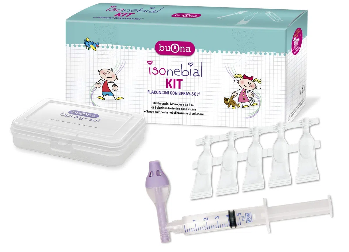 BUONA Isonebial Kit - Buena - 20 viales de solución isotónica con Ectoina y nebulizador Spray Sol