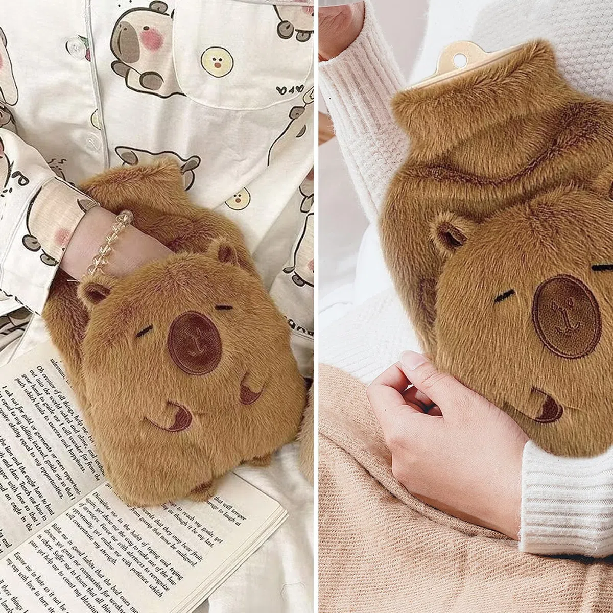 Capibara Peluche Bolsa Agua Caliente, Lindo Bolsas Agua Caliente, 1000ML Hot Water Bottle with Cover, Capybara Peluche Saco Agua Quente, Hot Water Bag Regalo Mujer Niño para Navidad Cumpleaños