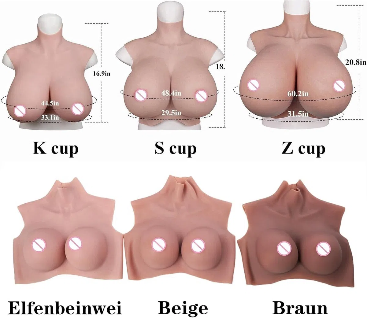 Grandes Pechos Copa H K S Z prótesis mamarias de Silicona Forma Pechera para Cosplay travesti Drag Queen transgénero, Beige Baumwollfüller, K Cup Baumwollfüller