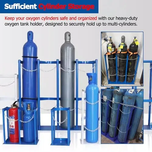 Soporte para cilindro de gas, portador de tanque de oxígeno resistente, estante de almacenamiento montado en el suelo/pared para un transporte seguro y portátil de tanques de oxígeno