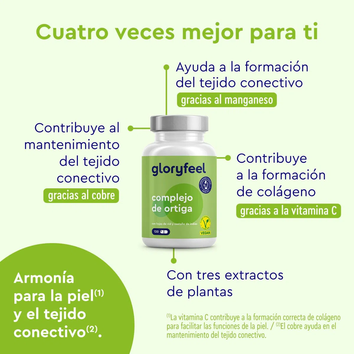 Ortiga Verde Cápsulas 6.310mg* - Con Extracto de Castaño de Indias + Hojas de Vid Roja - Complejo de Hoja ortiga + Vitamina C, Manganeso y Cobre -120 Cápsulas - Probado en Laboratorio