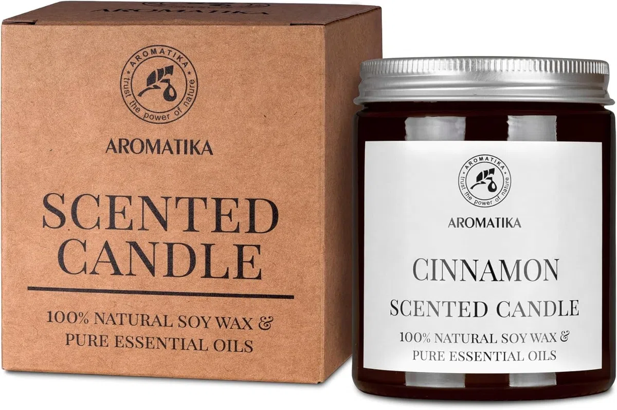 Vela Perfumada de Canela 150g - 100% Aceite Esencial de Canela Pura - Aromaterapia - Fragancia para Hogar - Vela de Cristal de Regalo - Idea para Cumpleaños - Navidad - Aromaterapia Perfumada