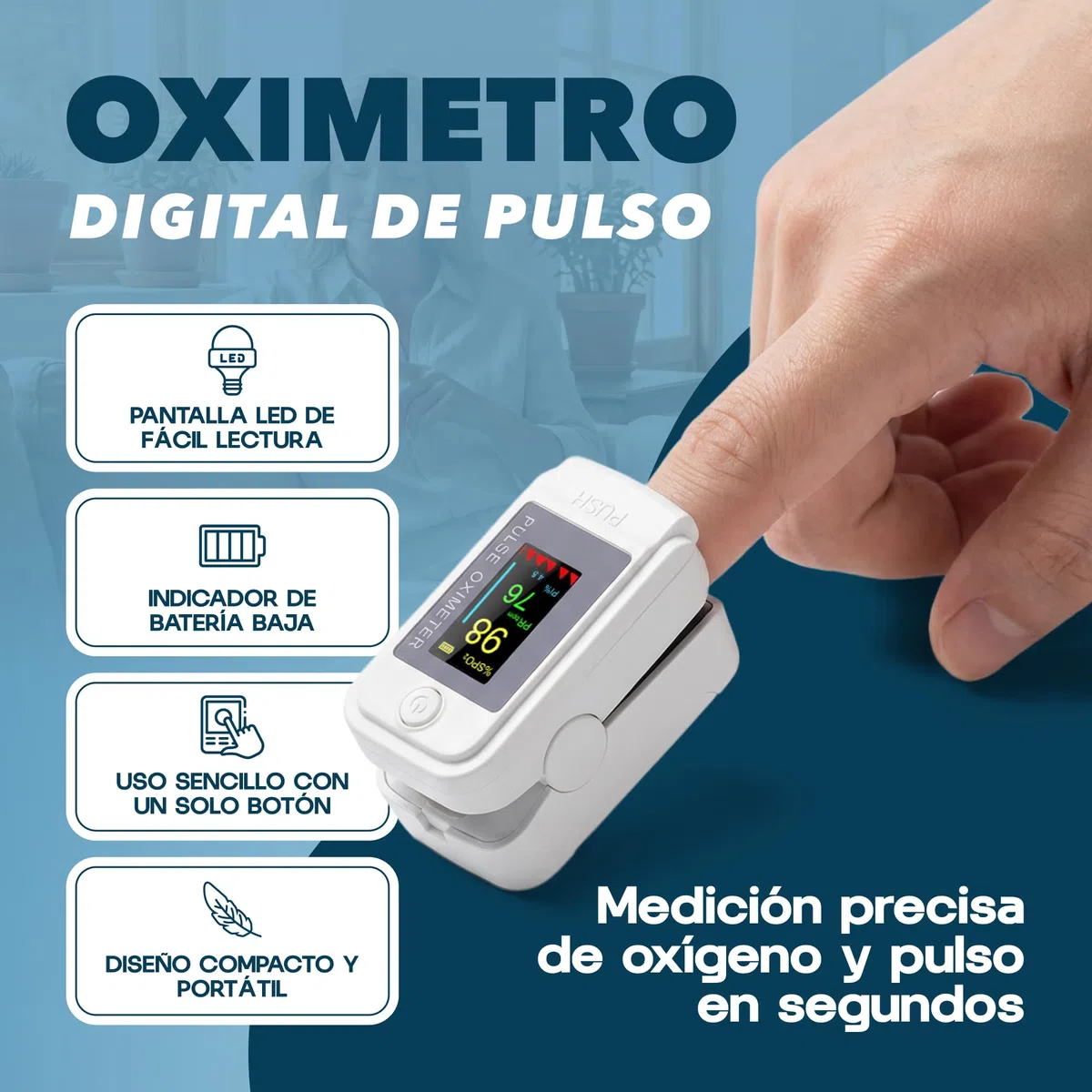 Oximetro Dedo Profesional con Pantalla OLED - Pulxiosimetro Medidor de Saturacion de Oxigeno en Sangre y Frecuencia Cardiaca - Ligero y Portatil.