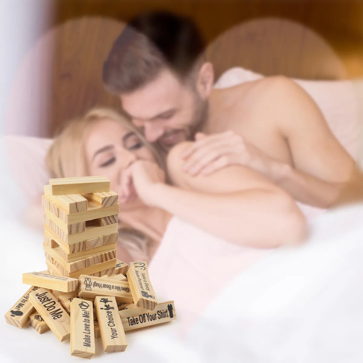 Juego de Torre de Parejas, 48 Piezas Juego de Apilar Parejas, Torre de Bloques Super Traviesa, con Retos para Calentar Romance, Regalos para Una Cita Nocturna